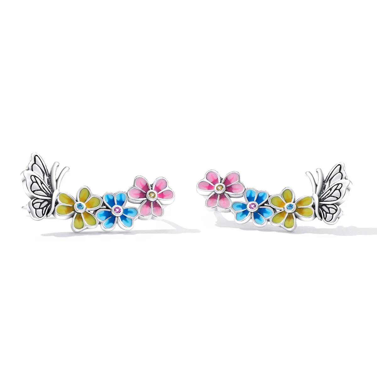 Cercei de tip fluture cu floare în stil Pandora - SCE1393