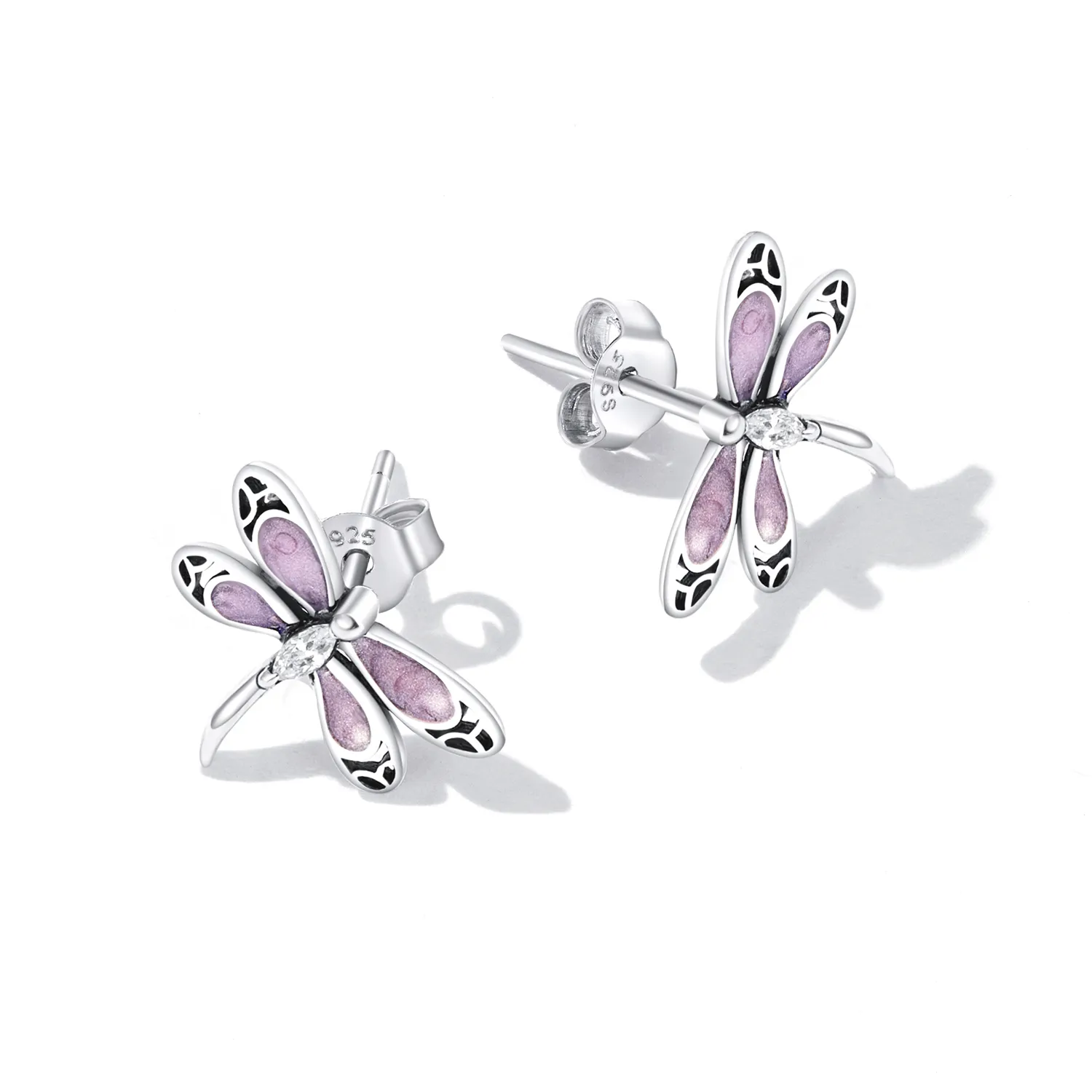 Cercei Pandora stil fetiță cu fluture roz - SCE1414