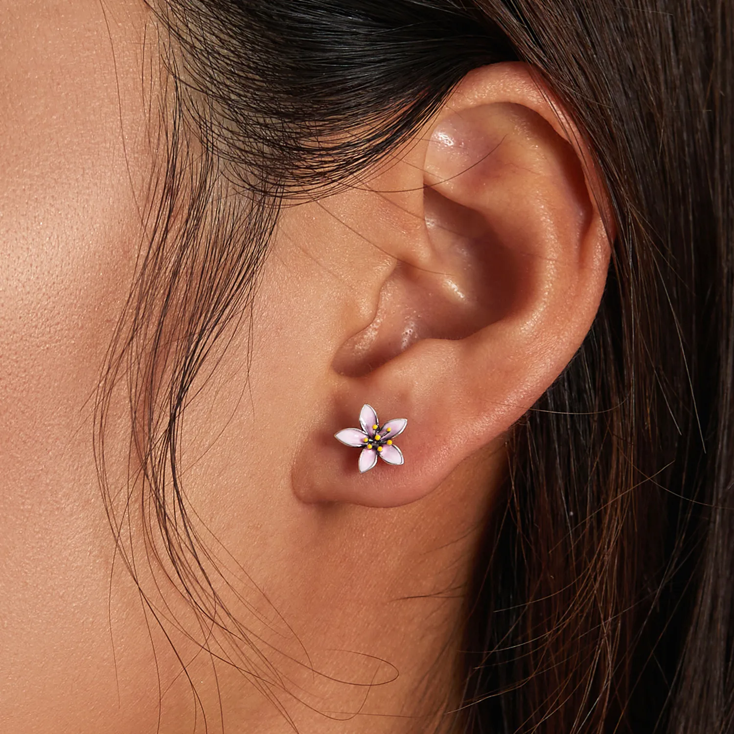 Cercei știft în stilul Pandora cu flori de cireș roz - SCE1273