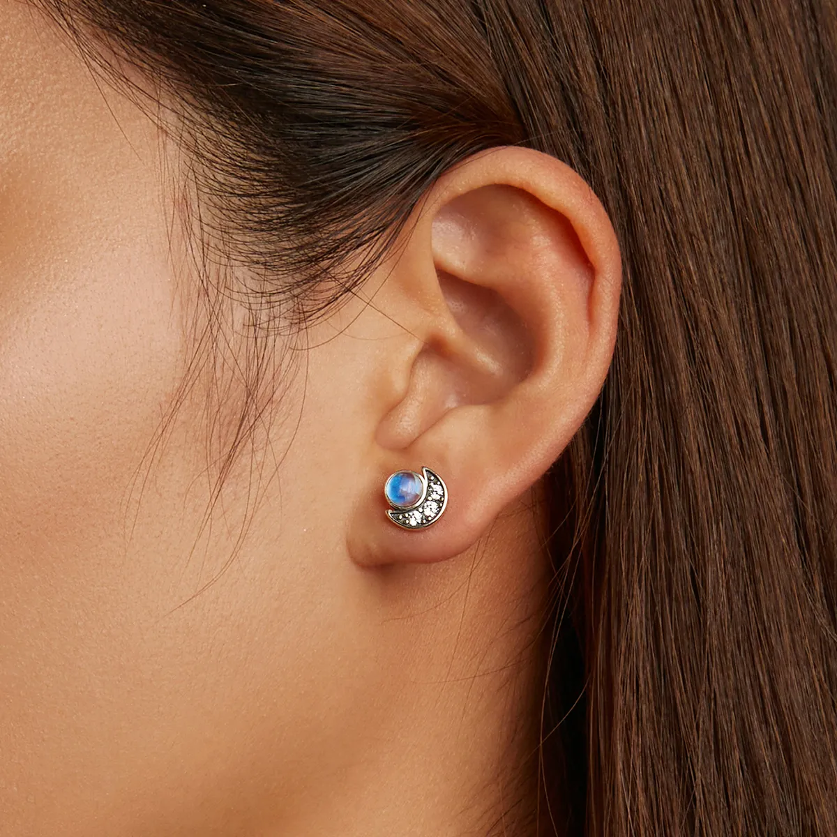 Pandora Style Bright Moon Stud Earrings - SCE1335