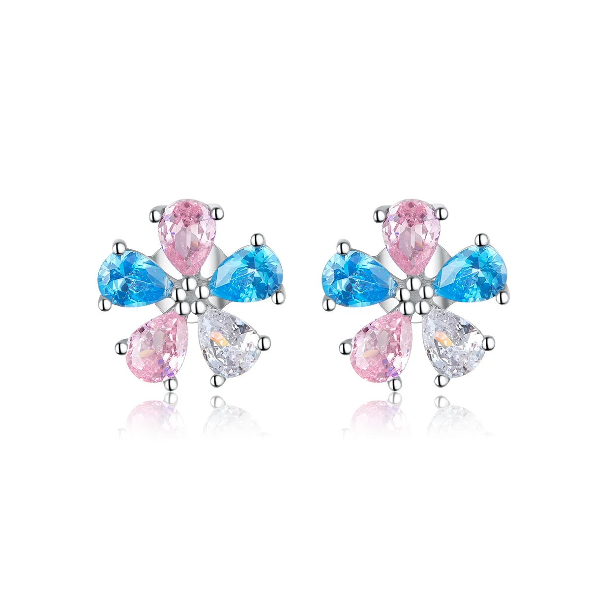 Pandora Style Colorful Flowers Stud Earrings - BSE412