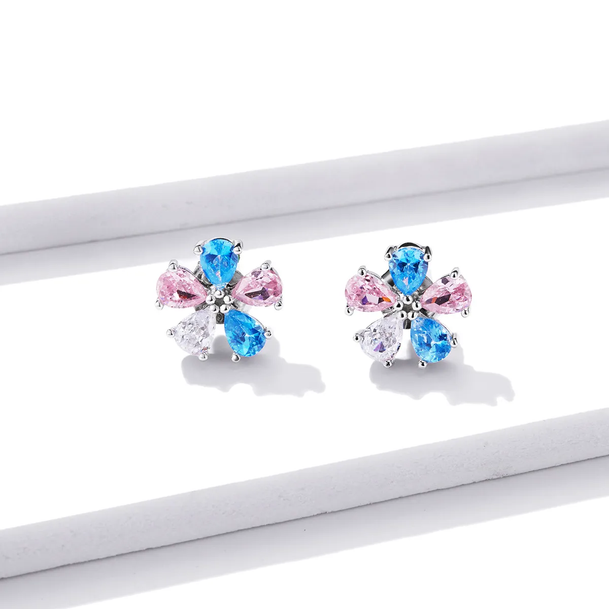 Pandora Style Colorful Flowers Stud Earrings - BSE412