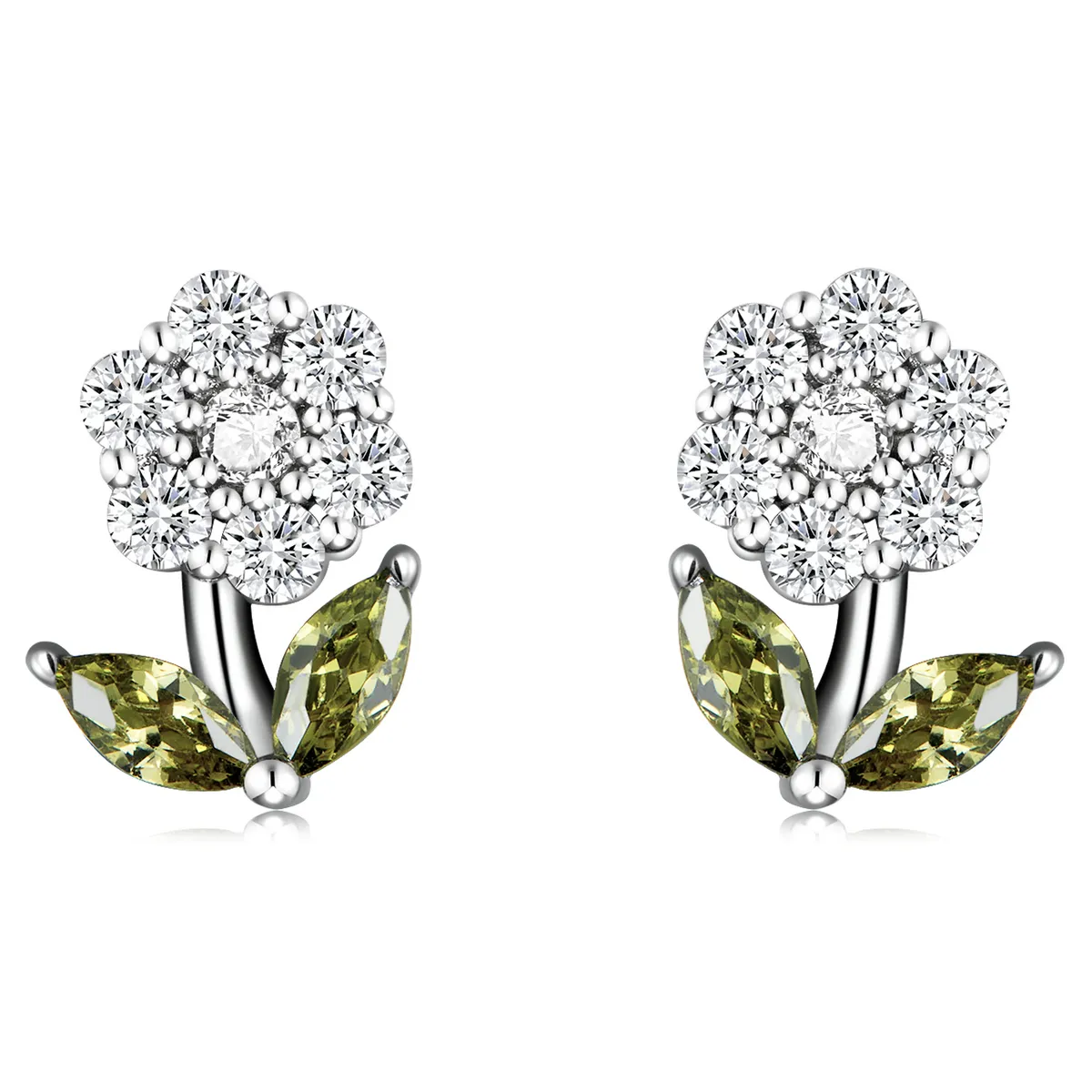 Pandora Style Delicate Flowers Stud Earrings - BSE592-WH