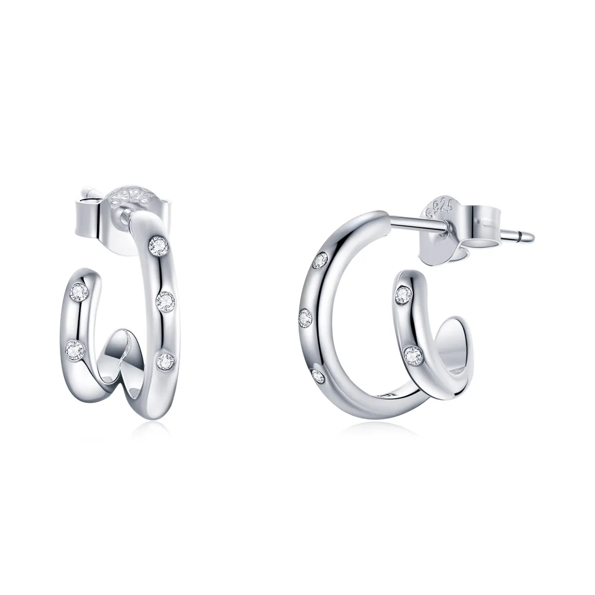 Pandora Style Double Circle Stud Earrings - BSE494