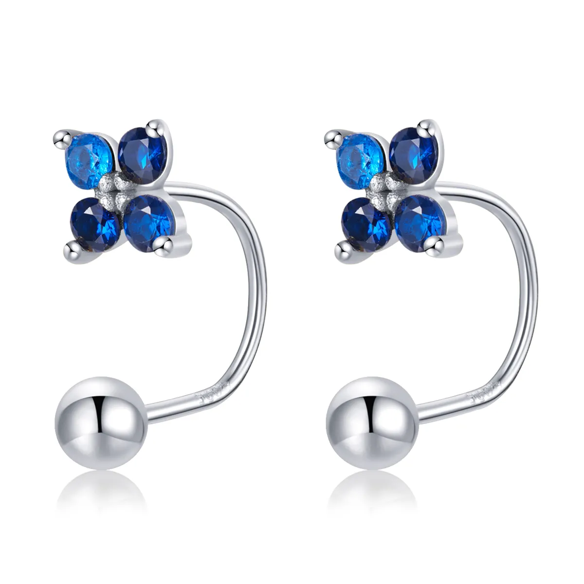 Pandora Style Four-Petal Flower Stud Earrings - SCE1177-A