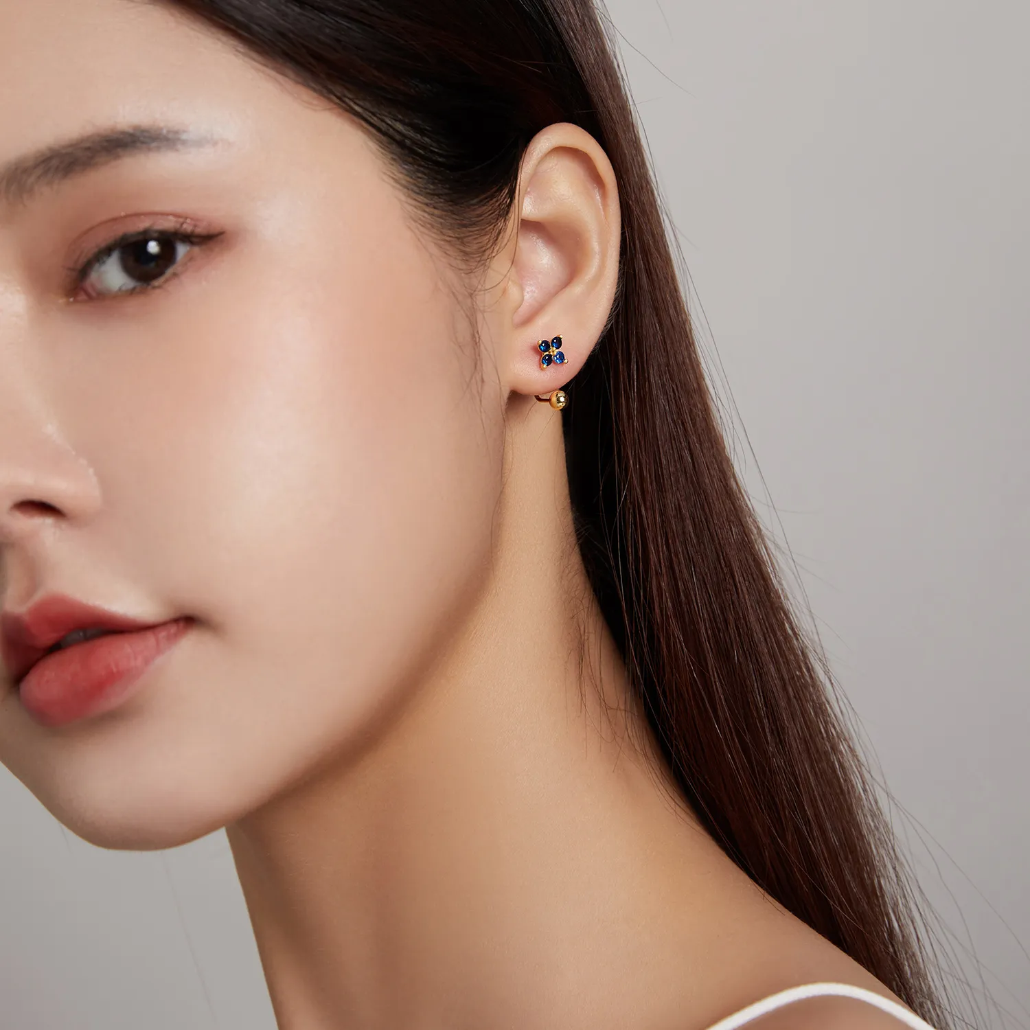 Pandora Style Four-Petal Flower Stud Earrings - SCE1177-B