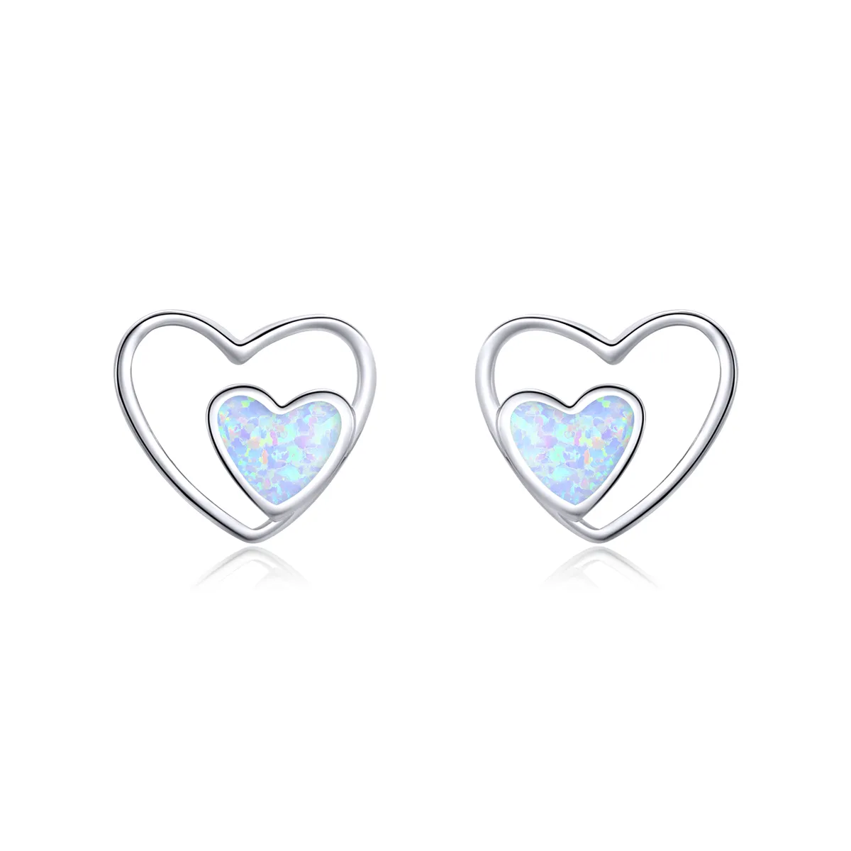 Pandora Style Heart Center Stud Earrings - SCE858