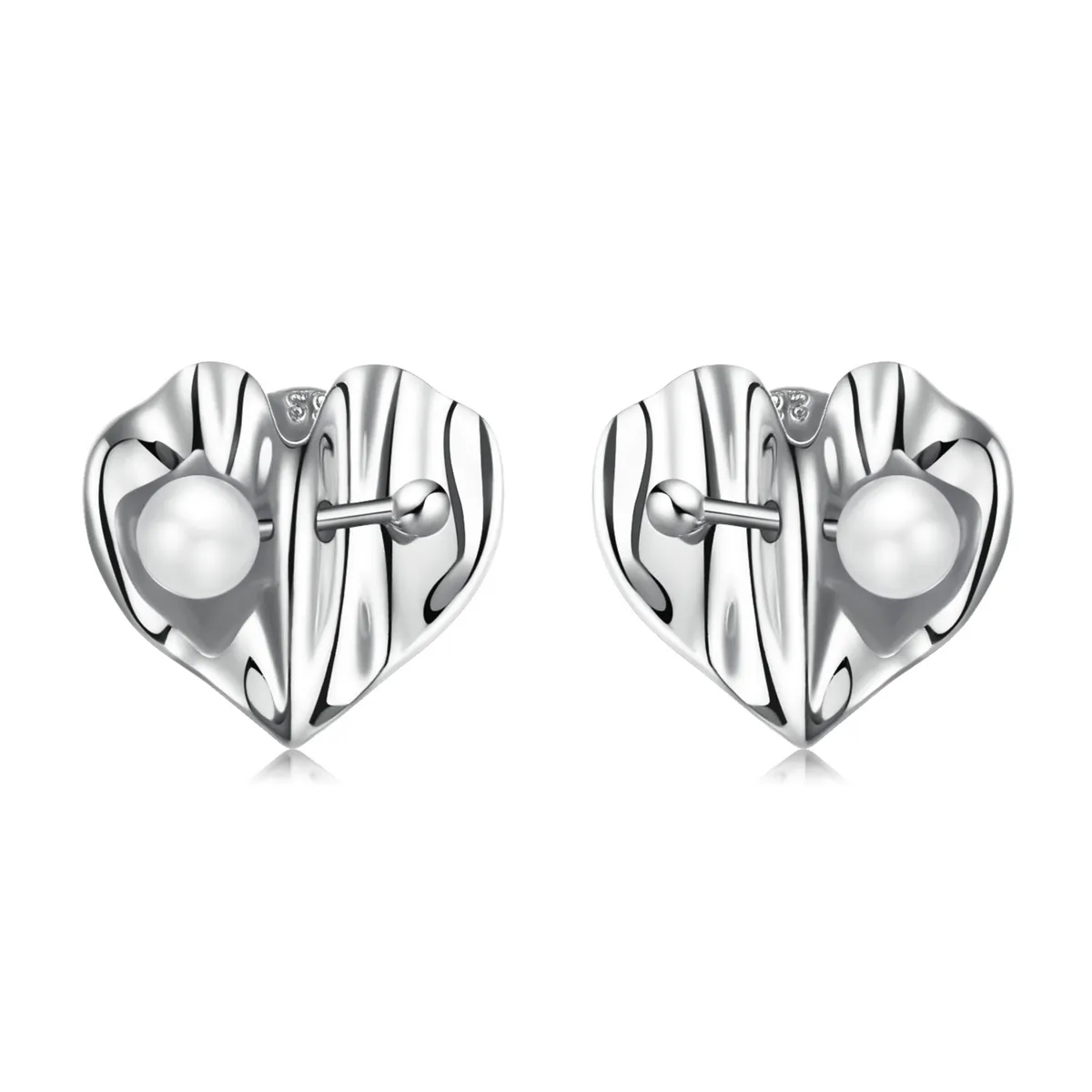 Pandora Style Love Shell Beads - Texture Stud Earrings - BSE551-A