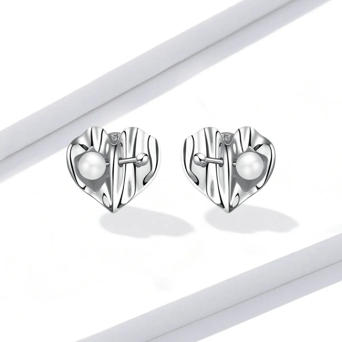 Pandora Style Love Shell Beads - Texture Stud Earrings - BSE551-A