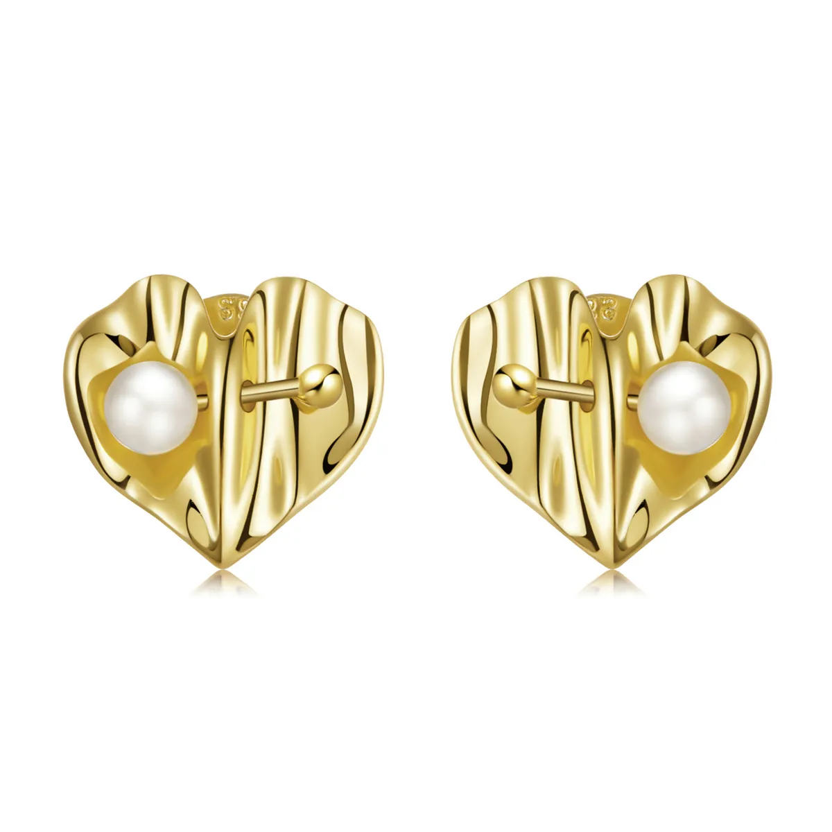 Pandora Style Love Shell Beads - Texture Stud Earrings - BSE551