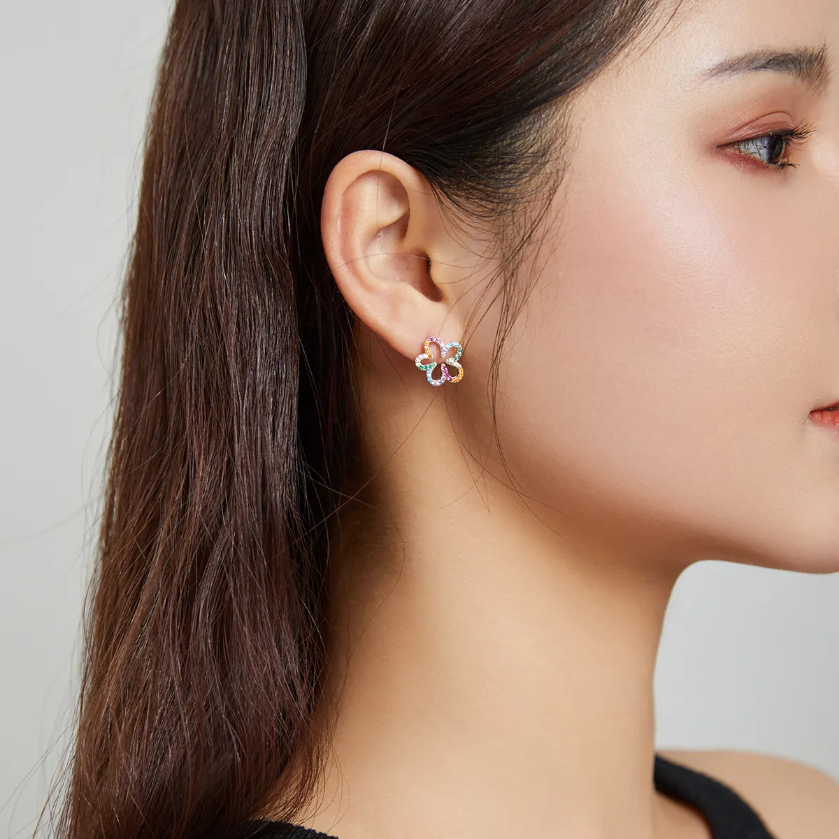 Pandora Style Seven-Colored Flowers Stud Earrings - BSE487
