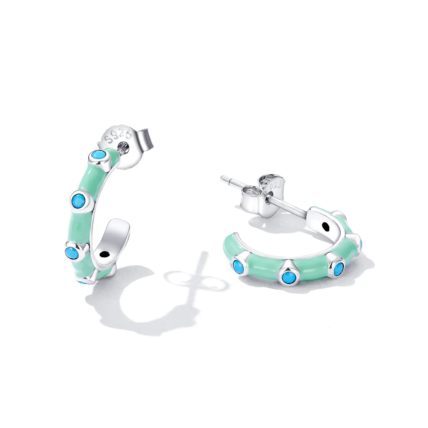 Pandora Style Turquoise Half Circle Stud Earrings - SCE1404