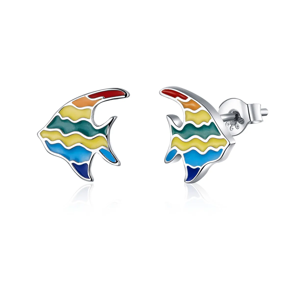 stud earrings în stilul pandora cu peștișor în culorile curcubeului sce824