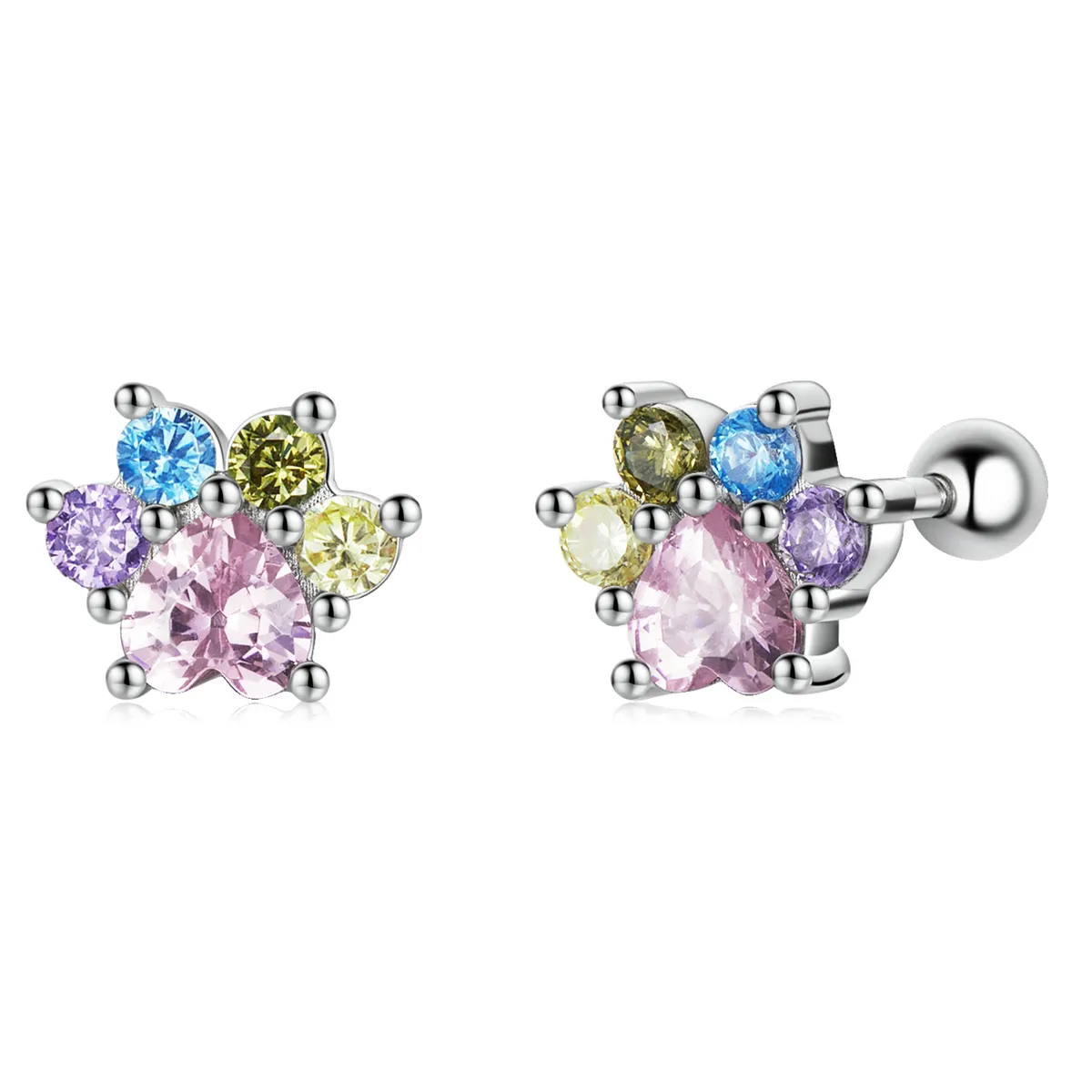Studuri auriculare cu gheare drăguțe și zirconiu colorat în stil Pandora - SCE1334