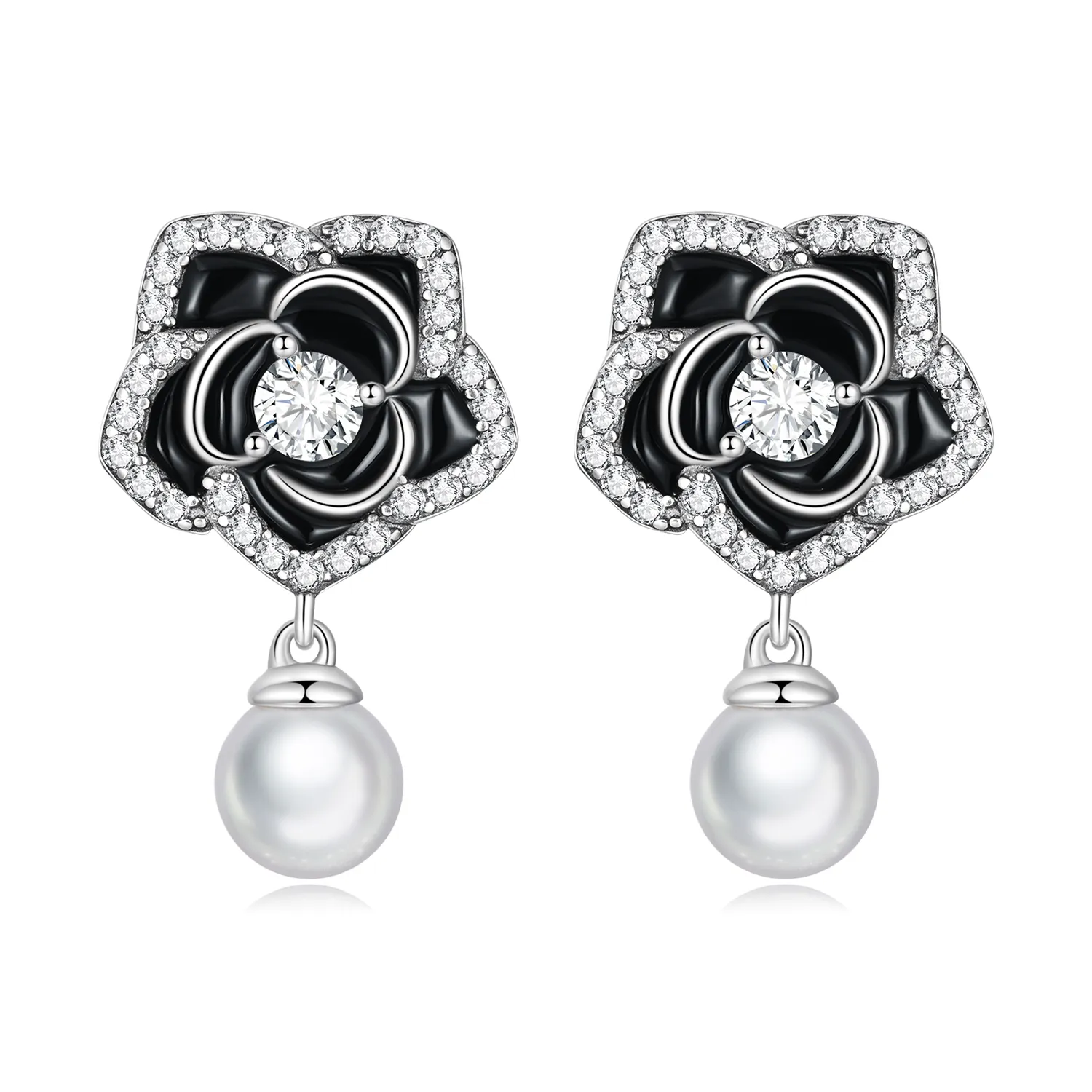 studuri de tip pandora cu floarea de camelie bse706