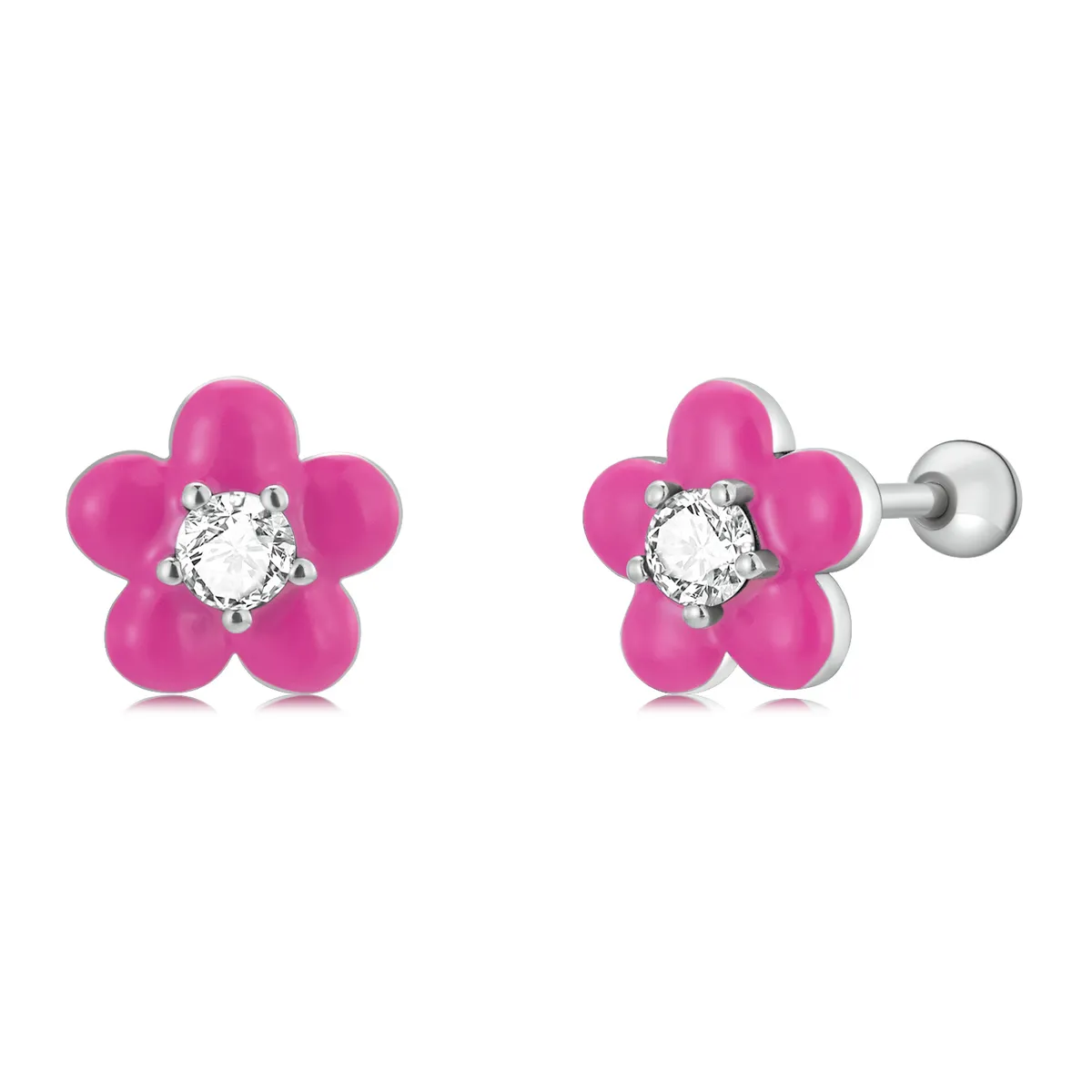 studuri de tip pandora cu flori roz fluorescente sce1353