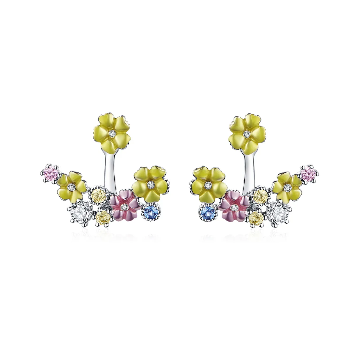 Studuri pentru urechi în stil Pandora cu cluster de flori - BSE106