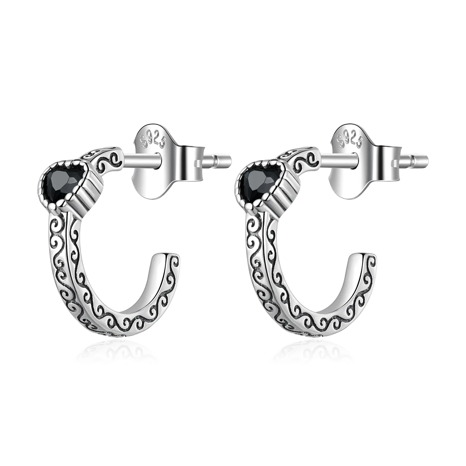 studuri vintage cu zirconiu negru în stil pandora sce1520