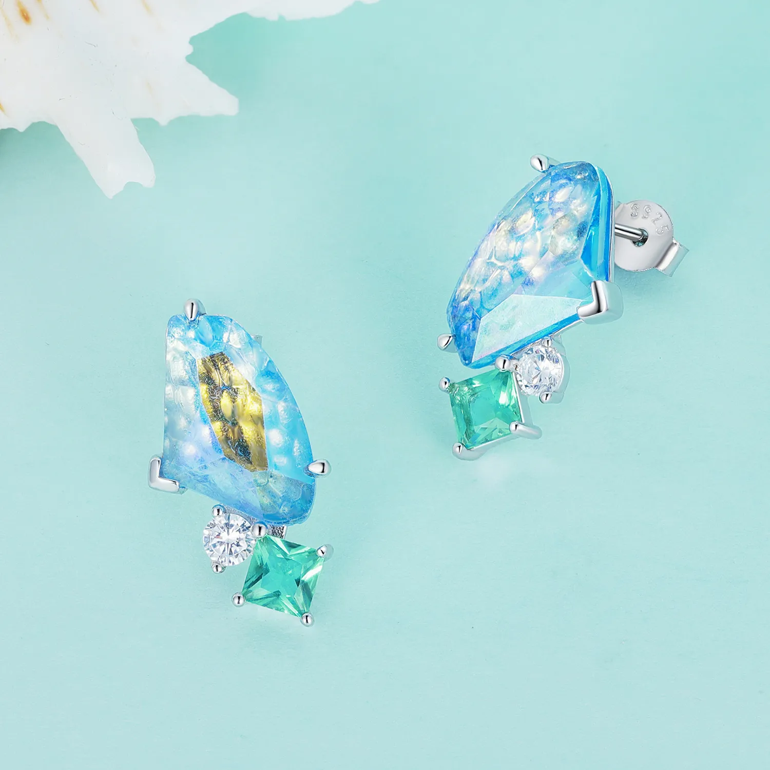 Bijuterii de vară în stil Pandora cu cercei cu pietre principale - BSE839