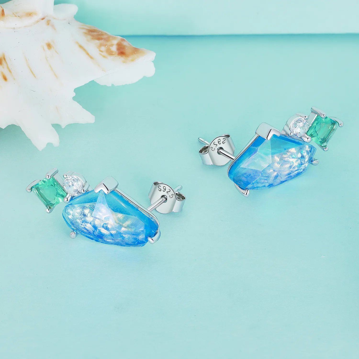 Bijuterii de vară în stil Pandora cu cercei cu pietre principale - BSE839