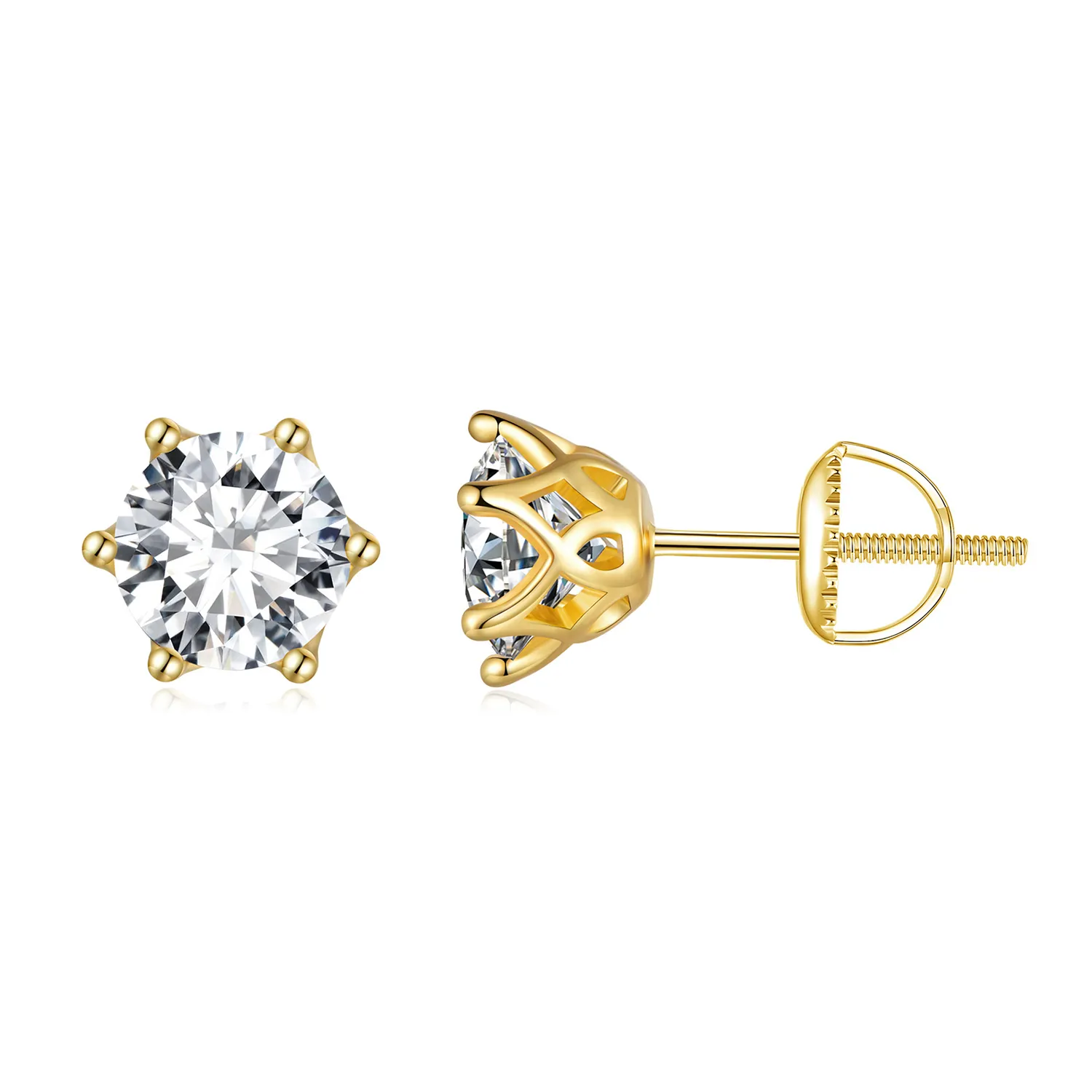 cercei pandora stil placati cu aur cu o carata de moissanite in sase gheare mse004 bl