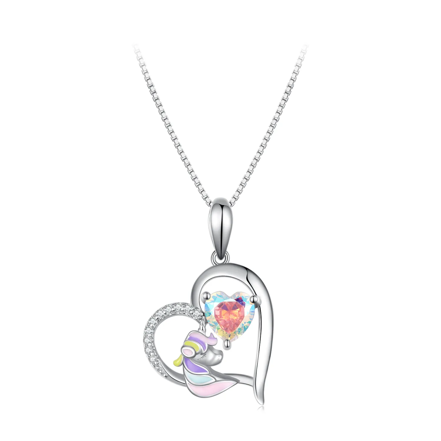colier stil pandora cu un inimioară delicată în formă de unicorn bsn328