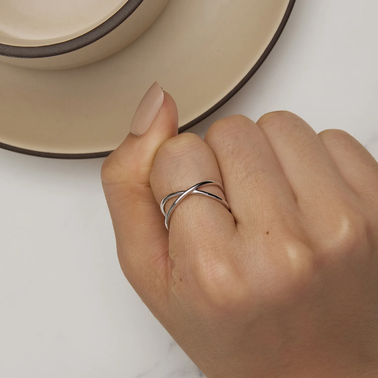 Inel de tip Pandora cu design încrucișat - SCR543-A