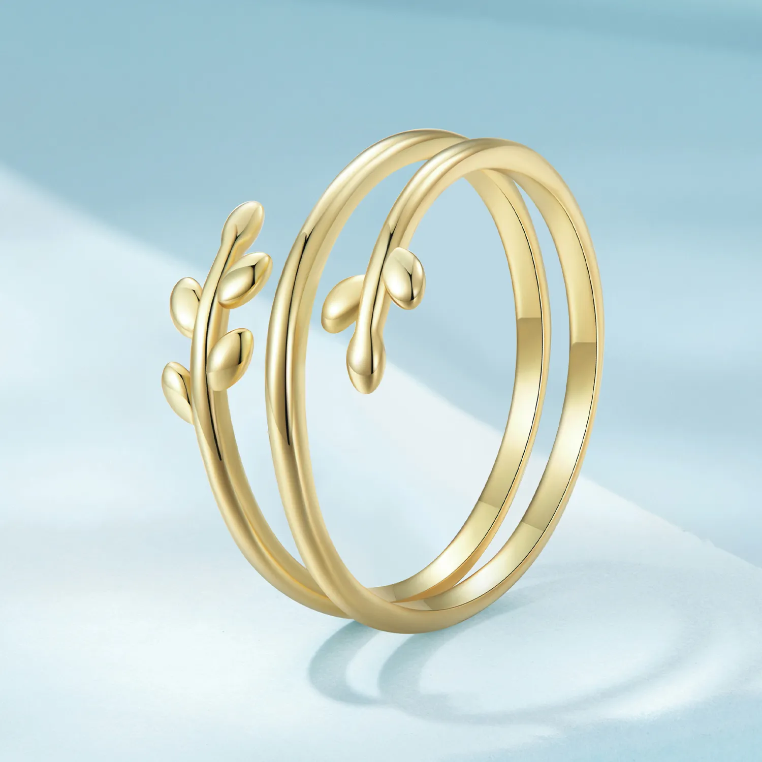Inel deschis cu cercuri din frunze placate cu aur în stil Pandora - SCR755-B
