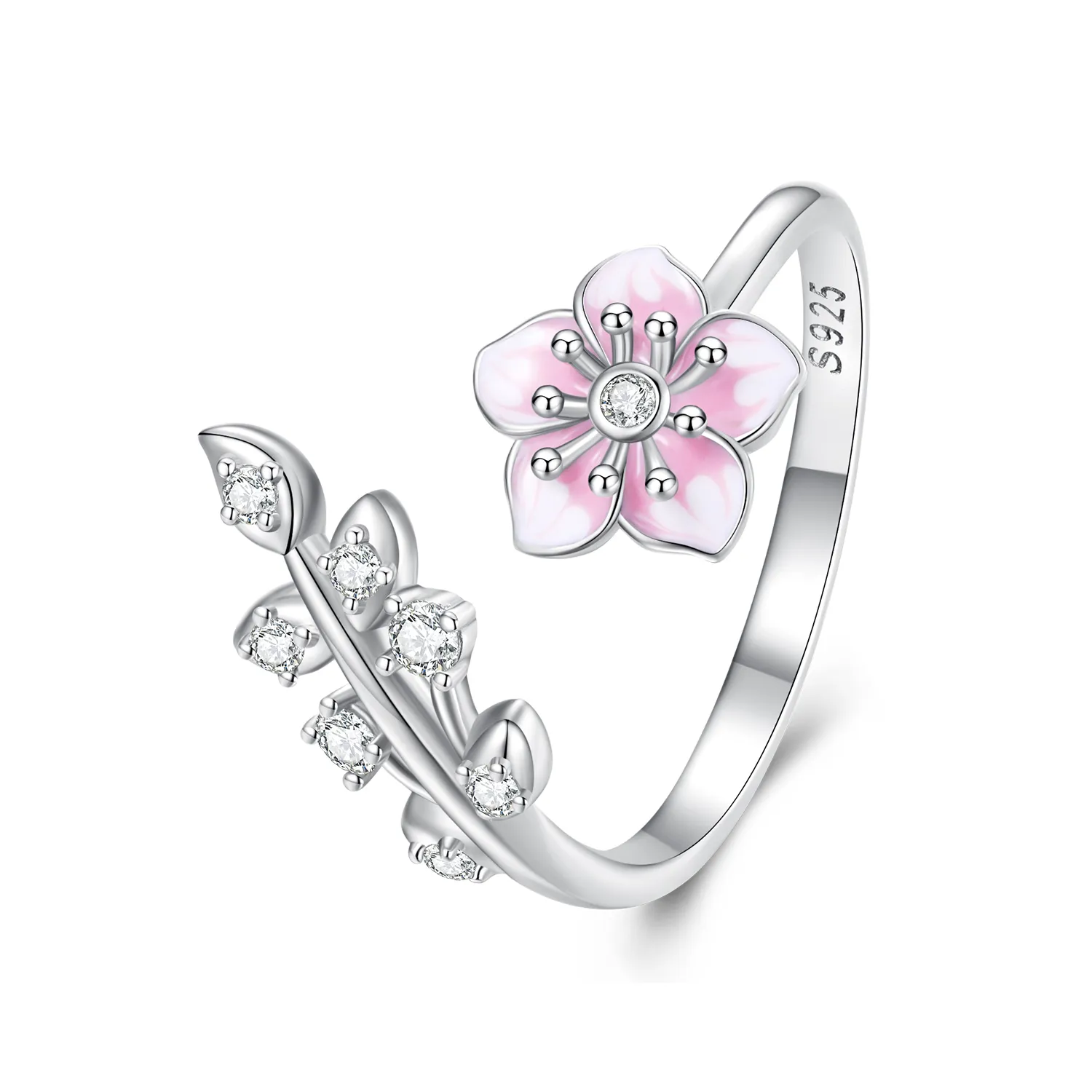 inel deschis cu floare de cireș de stil pandora bsr438