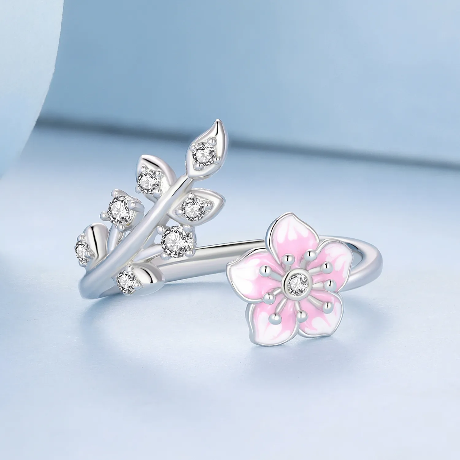 Inel deschis cu floare de cireș de stil Pandora - BSR438