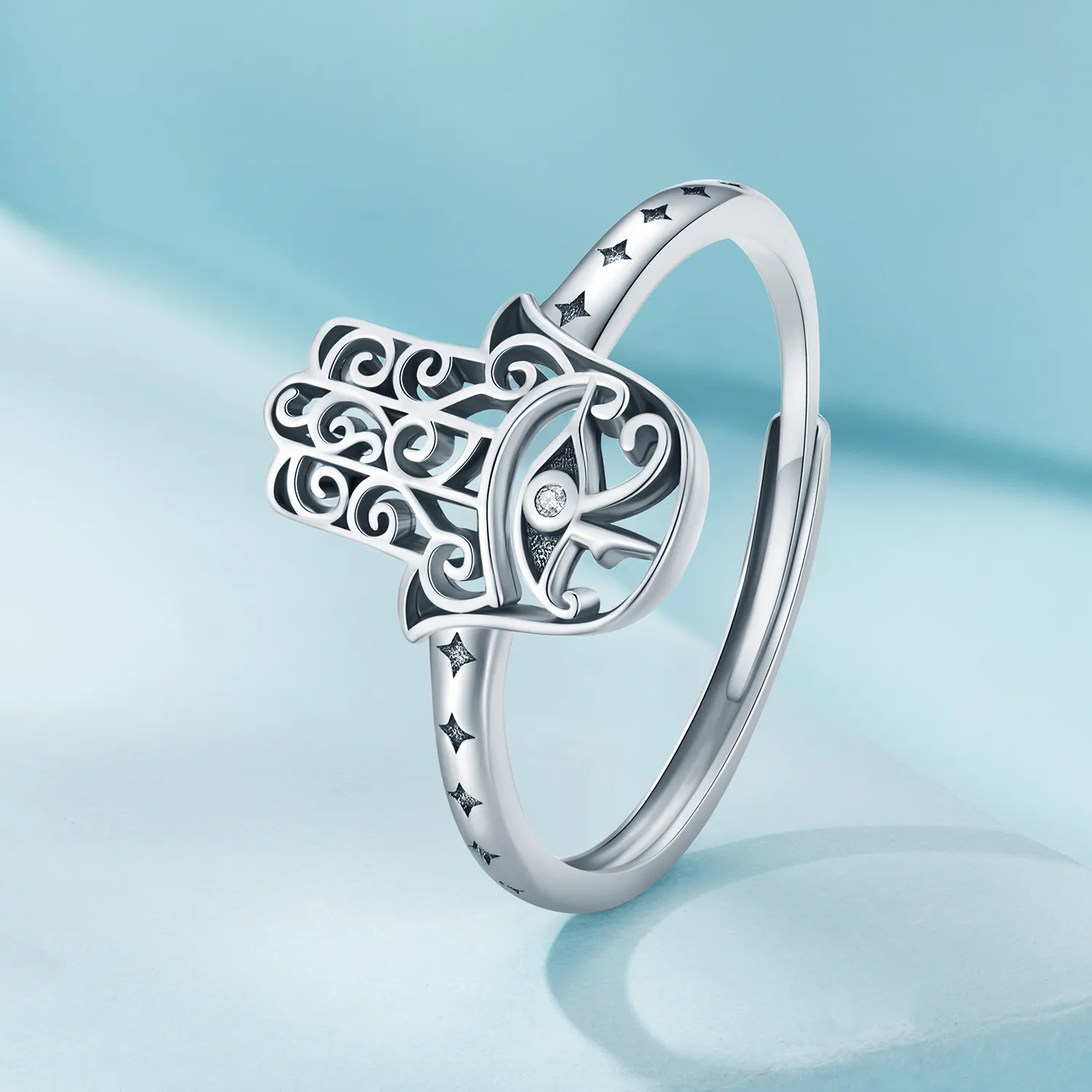 Inel deschis cu stil Pandora în formă de Mâna lui Fatima - SCR938