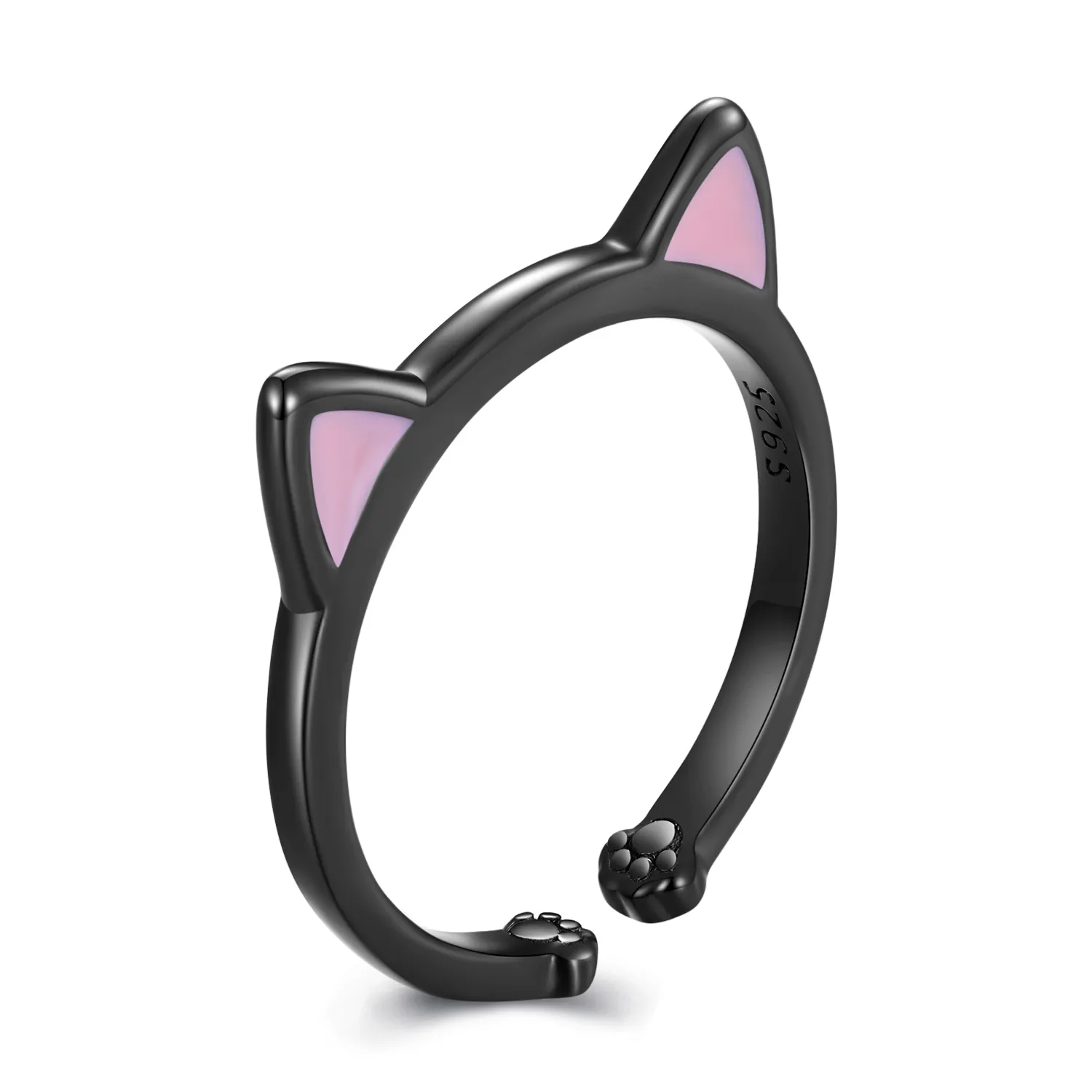 inel deschis cu urechi de pisică neagră în stilul pandora scr922