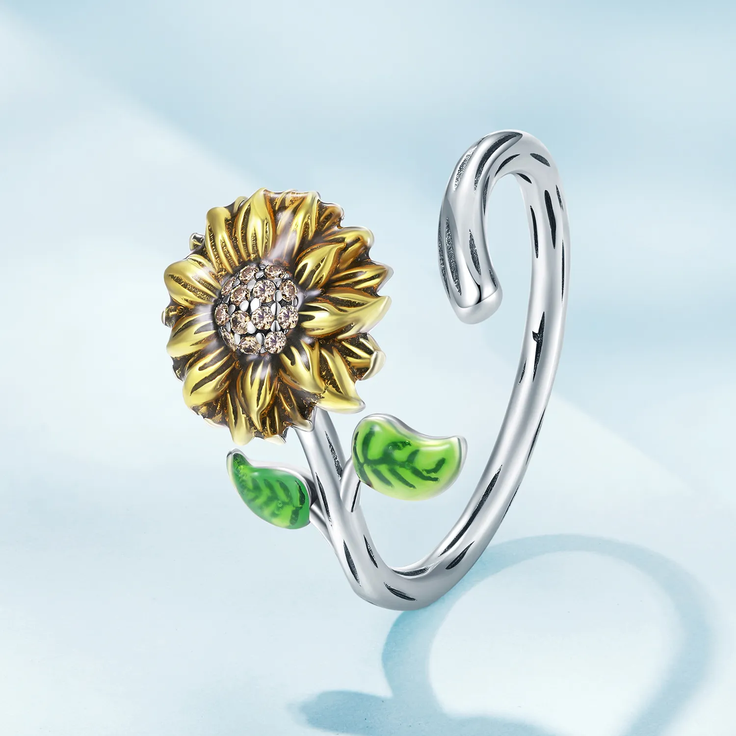 Inel deschis în stil Pandora cu floarea-soarelui - SCR934