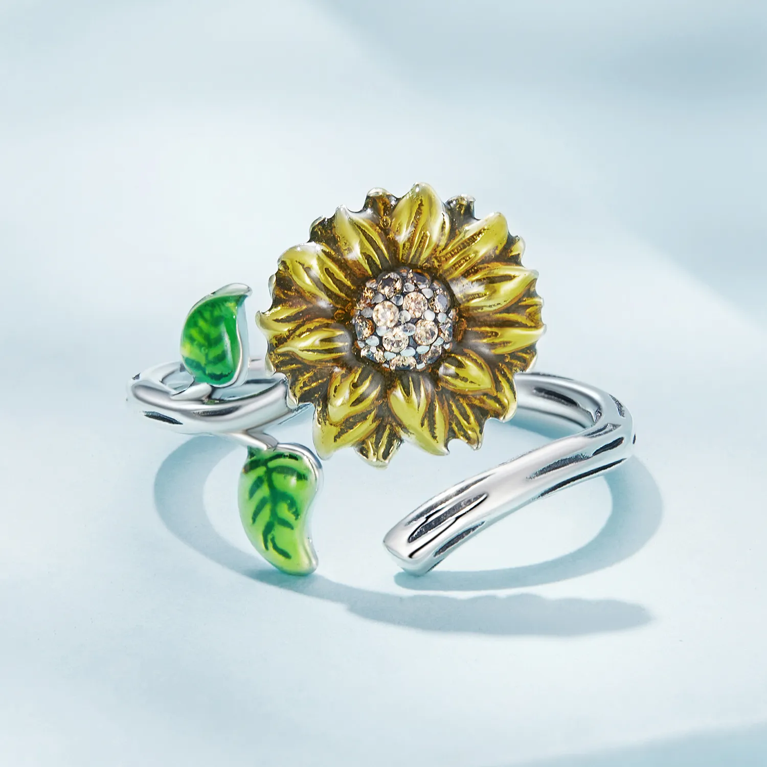 Inel deschis în stil Pandora cu floarea-soarelui - SCR934