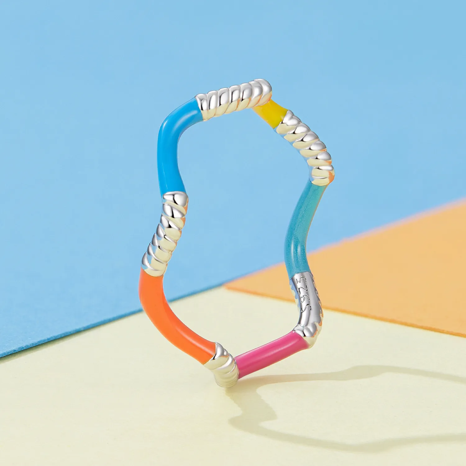 Inel Pandora cu model valuri colorate și neregulate - SCR941