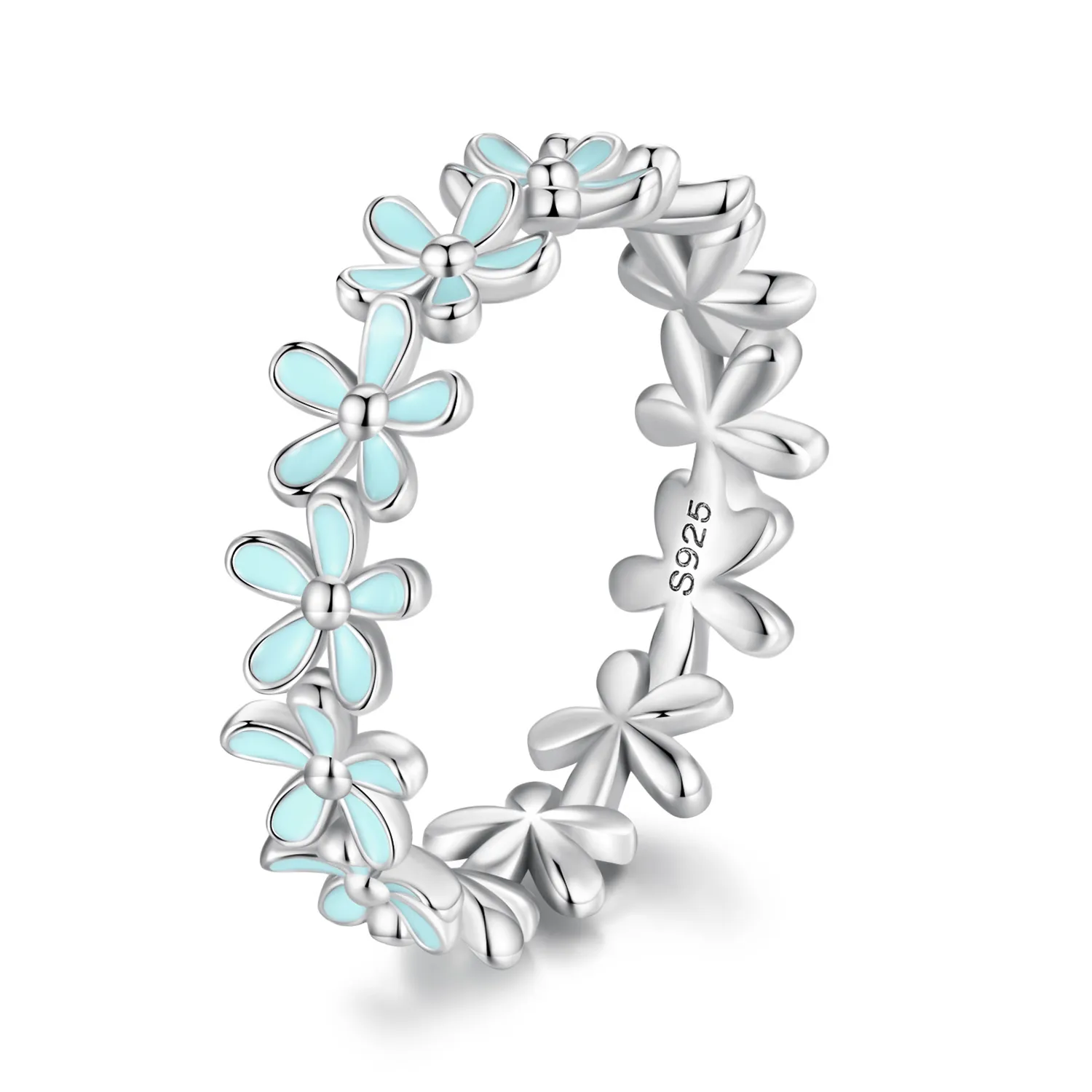 Inel Pandora cu stil, cu o mică floare albastră - SCR931