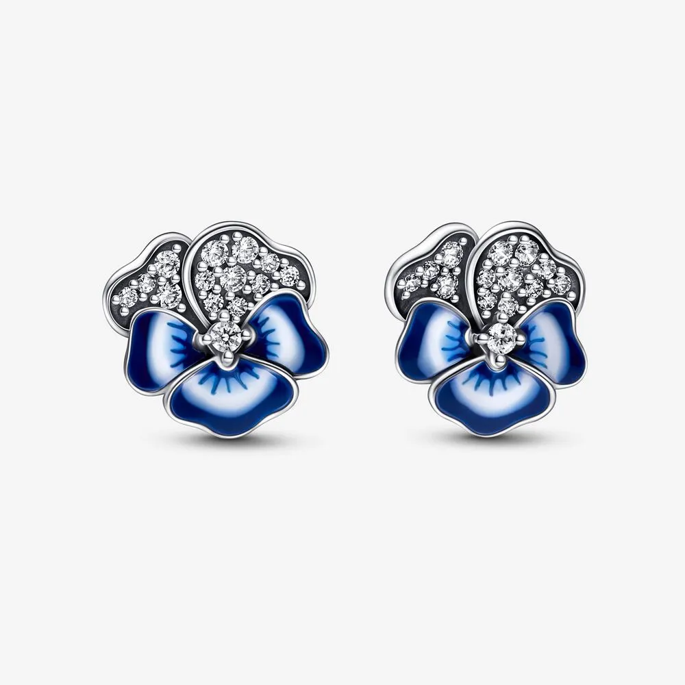 cercei de tip stud pandora blue pansy flower 290781c01