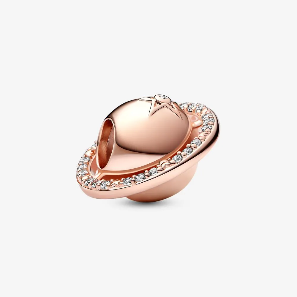 charm pandora saturn placat cu aur roz de 14k cu zirconiu cubic transparent 782438c01