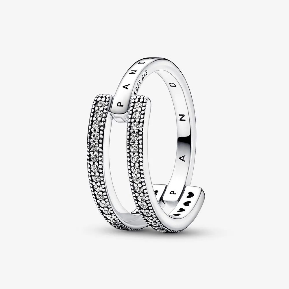 inel pandora signature logo pavé cu bandă dublă 192779c01