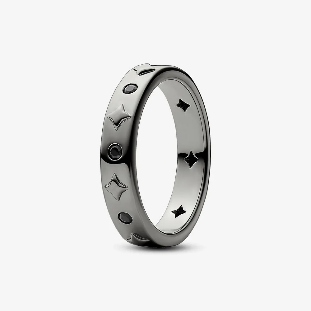 inelul pandora star placat cu ruteniu cu cristal neg 142784c01