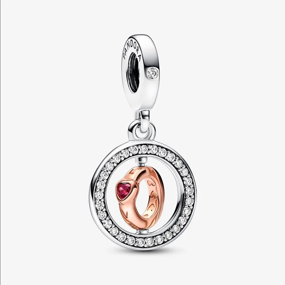 pandora love se învârte din argint sterling și mâner placat cu aur roz de 14k 782600c01
