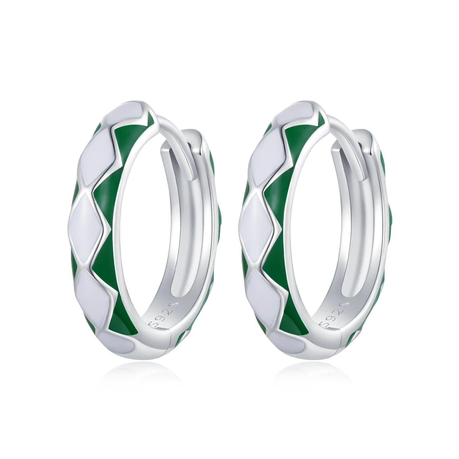 cercei cu model de diamante verzi și albe în stilul pandora sce1611 gn
