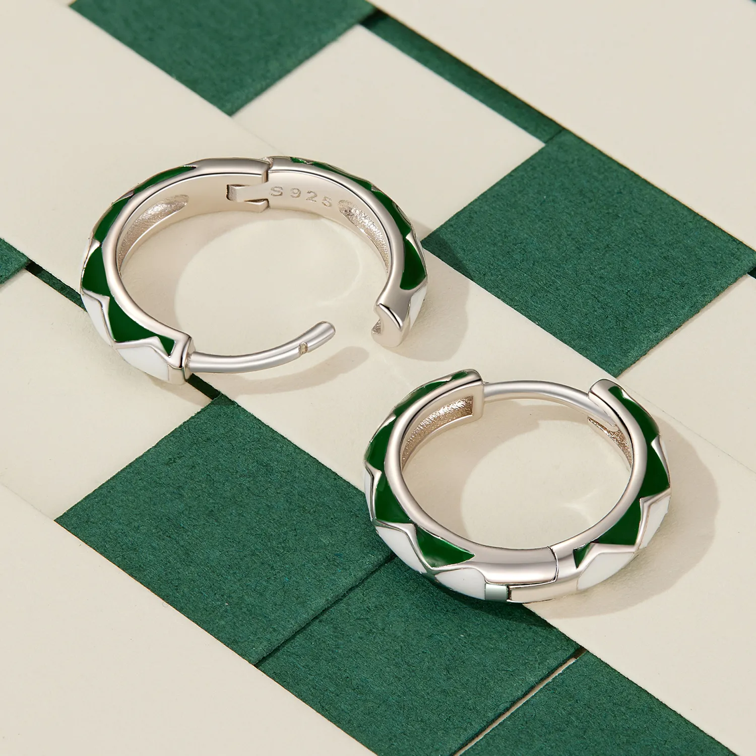 Cercei cu model de diamante verzi și albe în stilul Pandora - SCE1611-GN