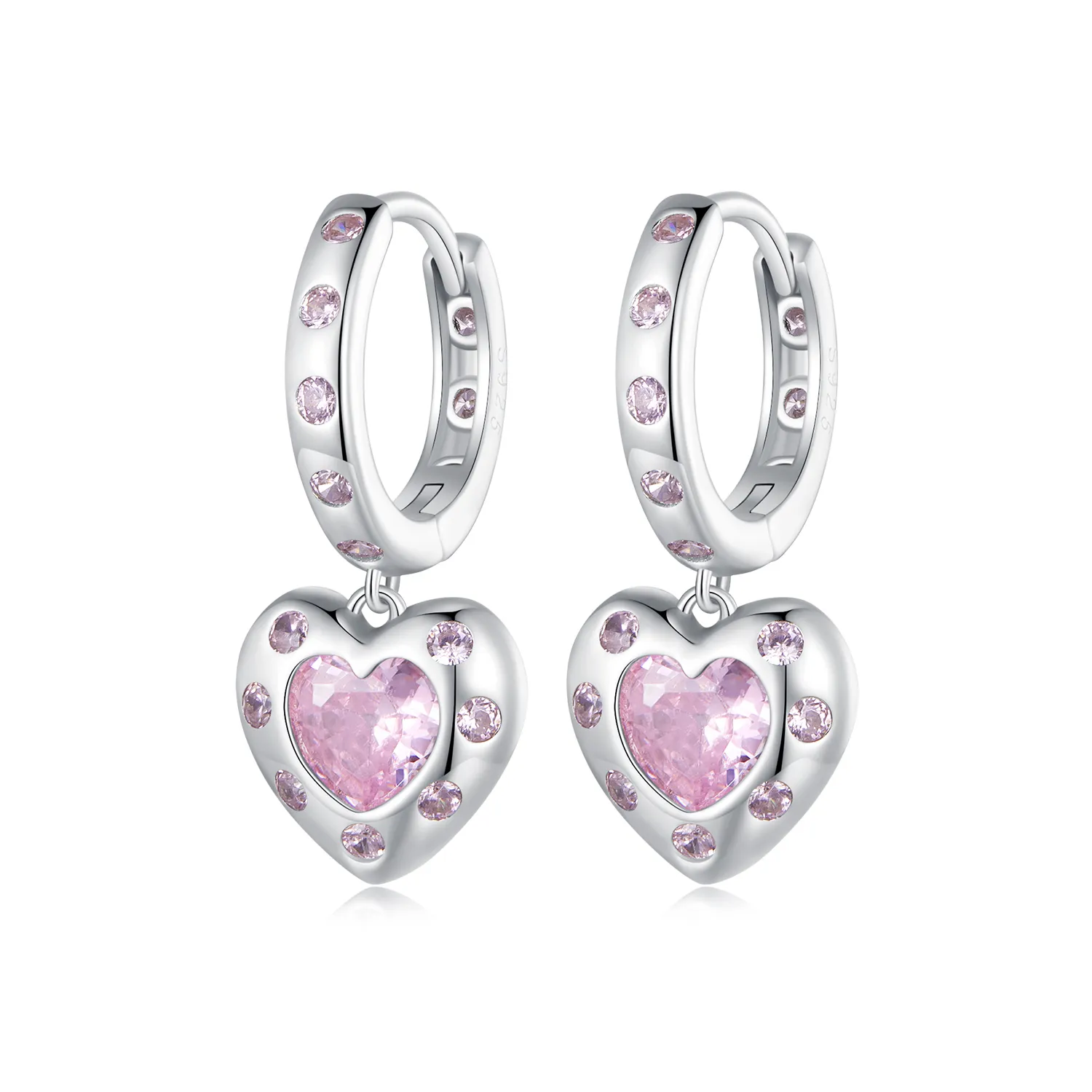 cercei in forma de inima roz stil pandora sce1625