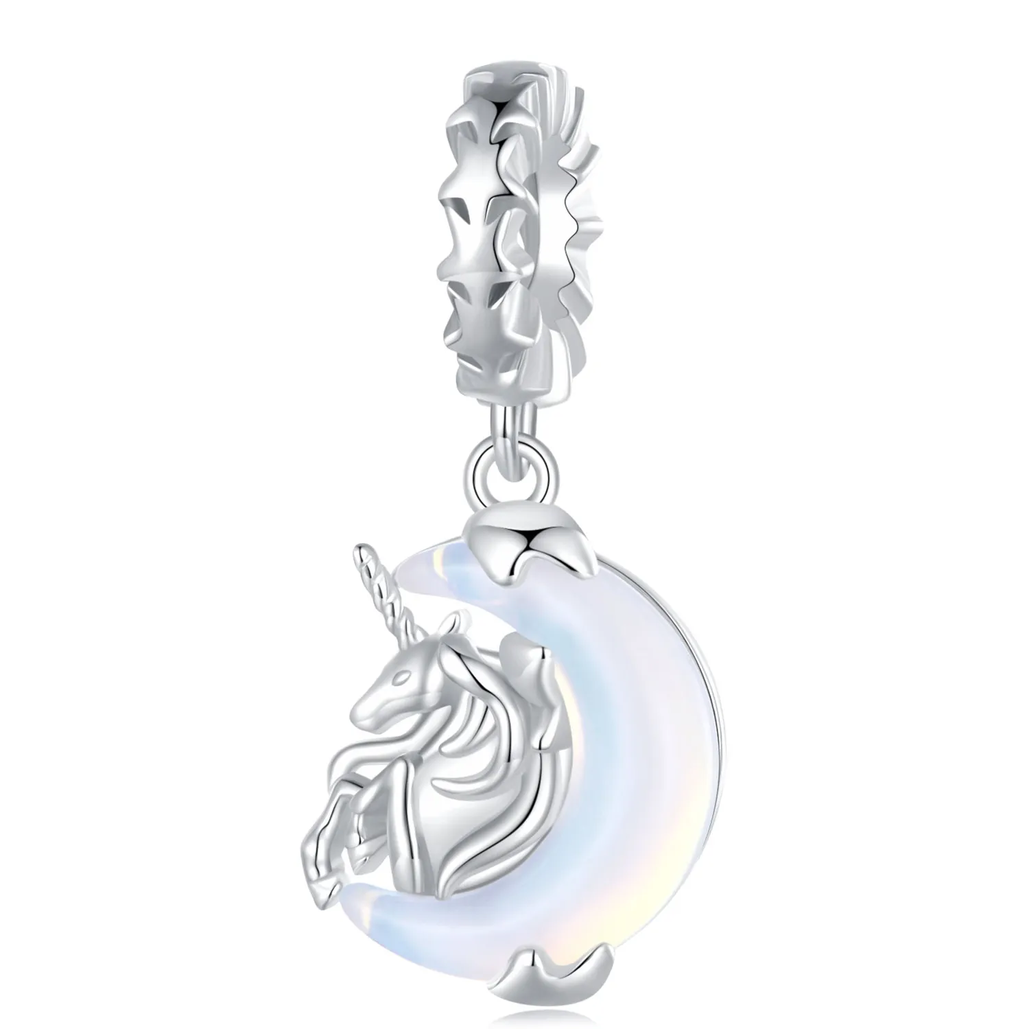 cercei pandantiv în stil pandora cu unicorn și lună bsc926