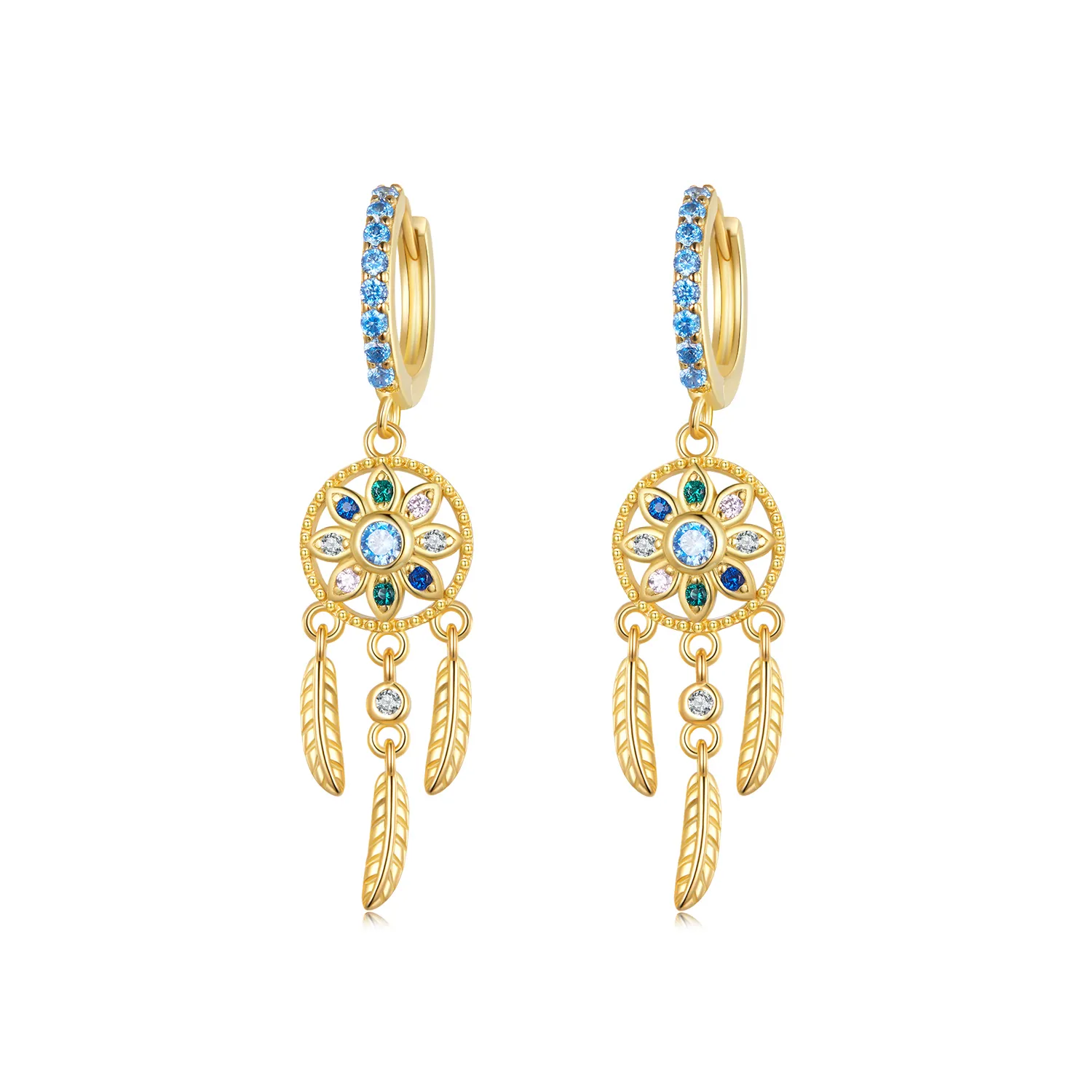 cercei pandantivi stil pandora cu talisman dreamcatcher aurii sce713 b
