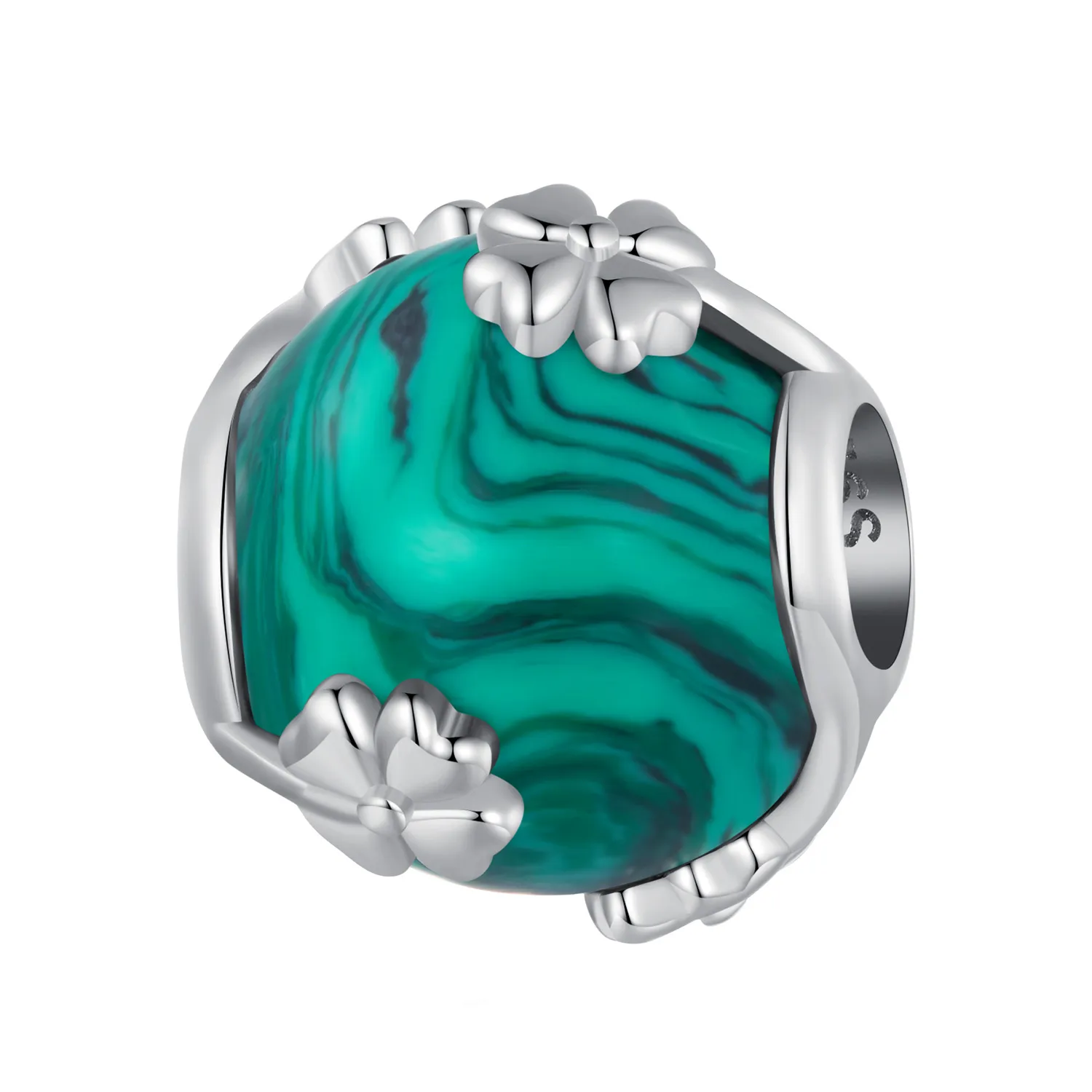 charm pandora de stil trifoi cu patru foi din malachit scc2489