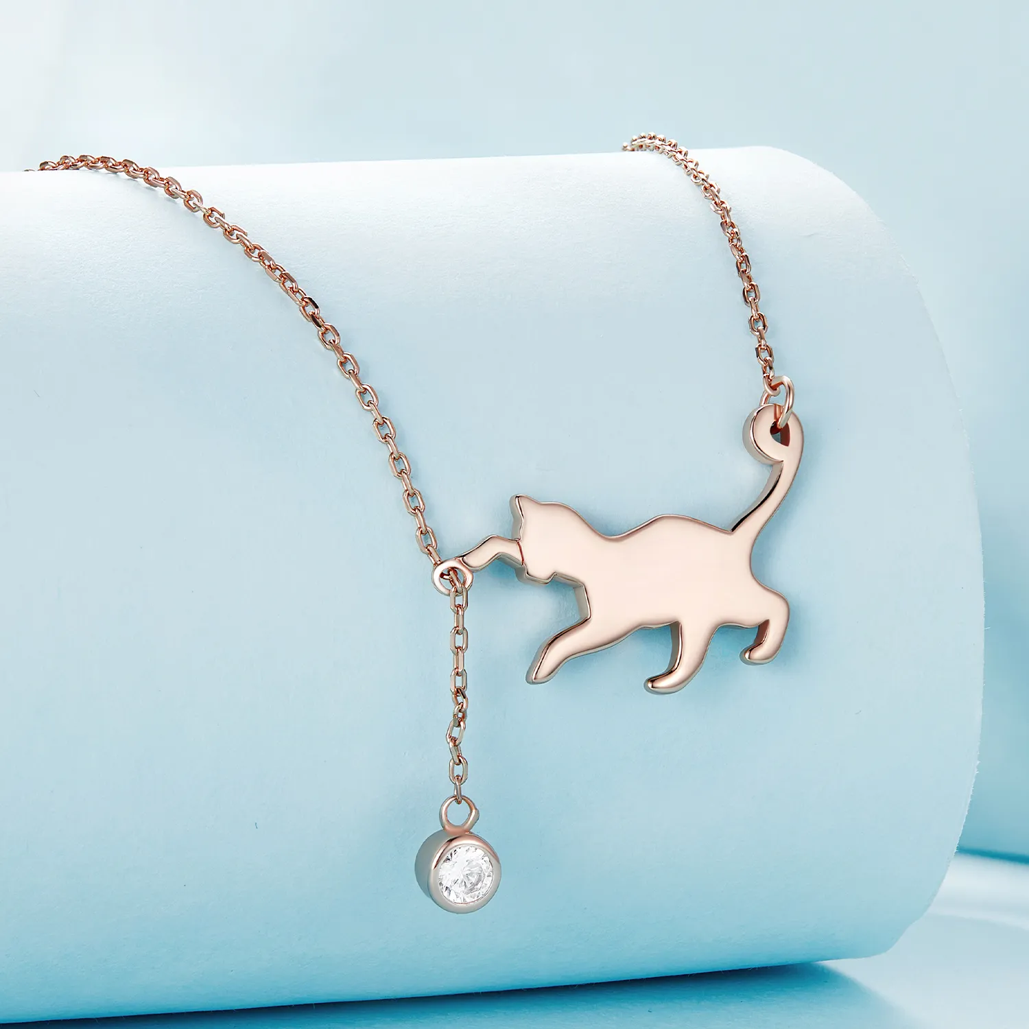 Colier stil Pandora, aur roz, cu un pisicuț obraznic - SCN232-C
