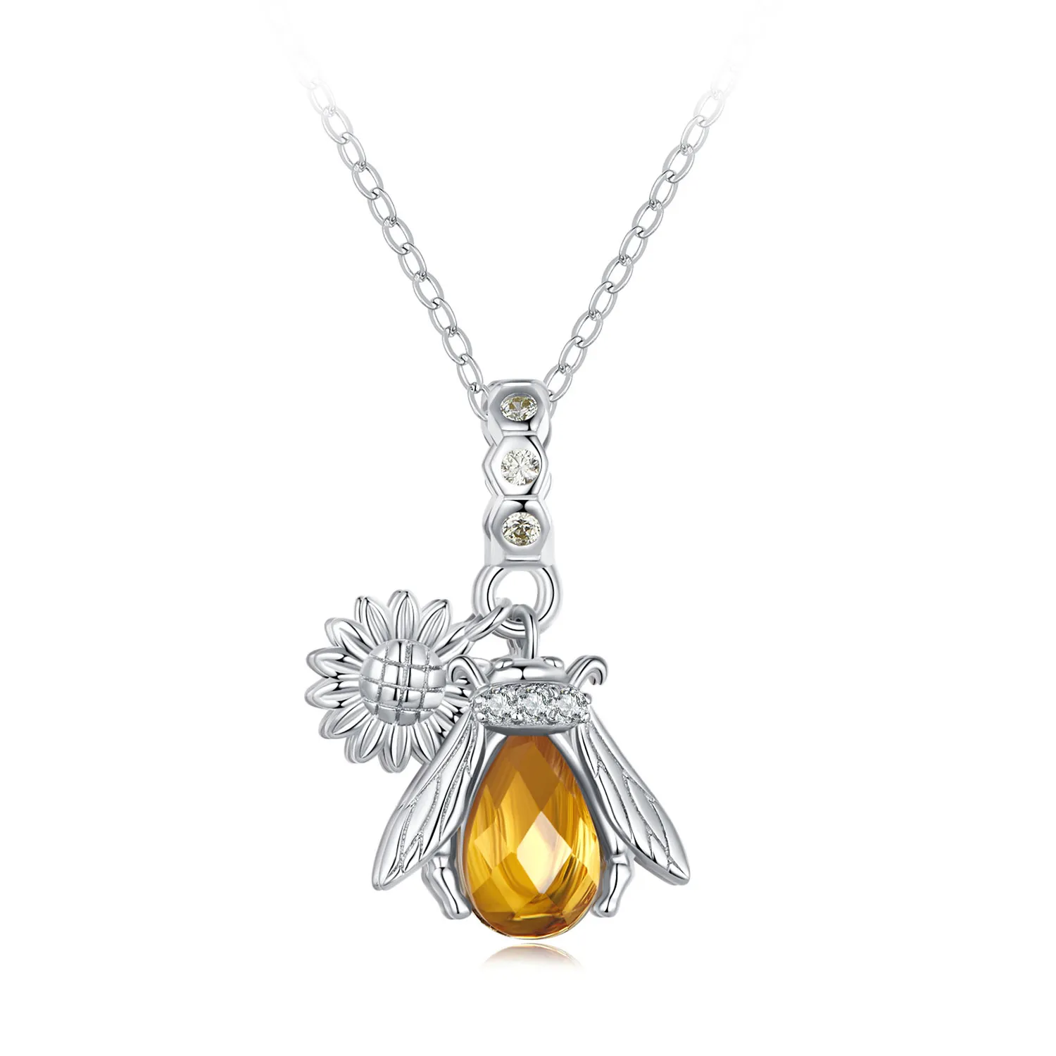 colier stil pandora cu floare de margareta și albinuță bsn356
