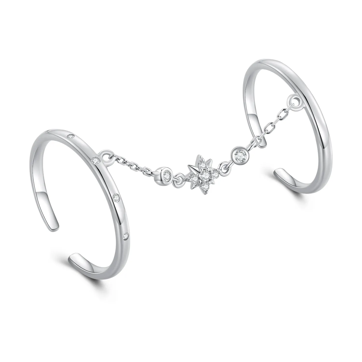 Inel deschis cu două inele în lanț în stilul Pandora - BSR405